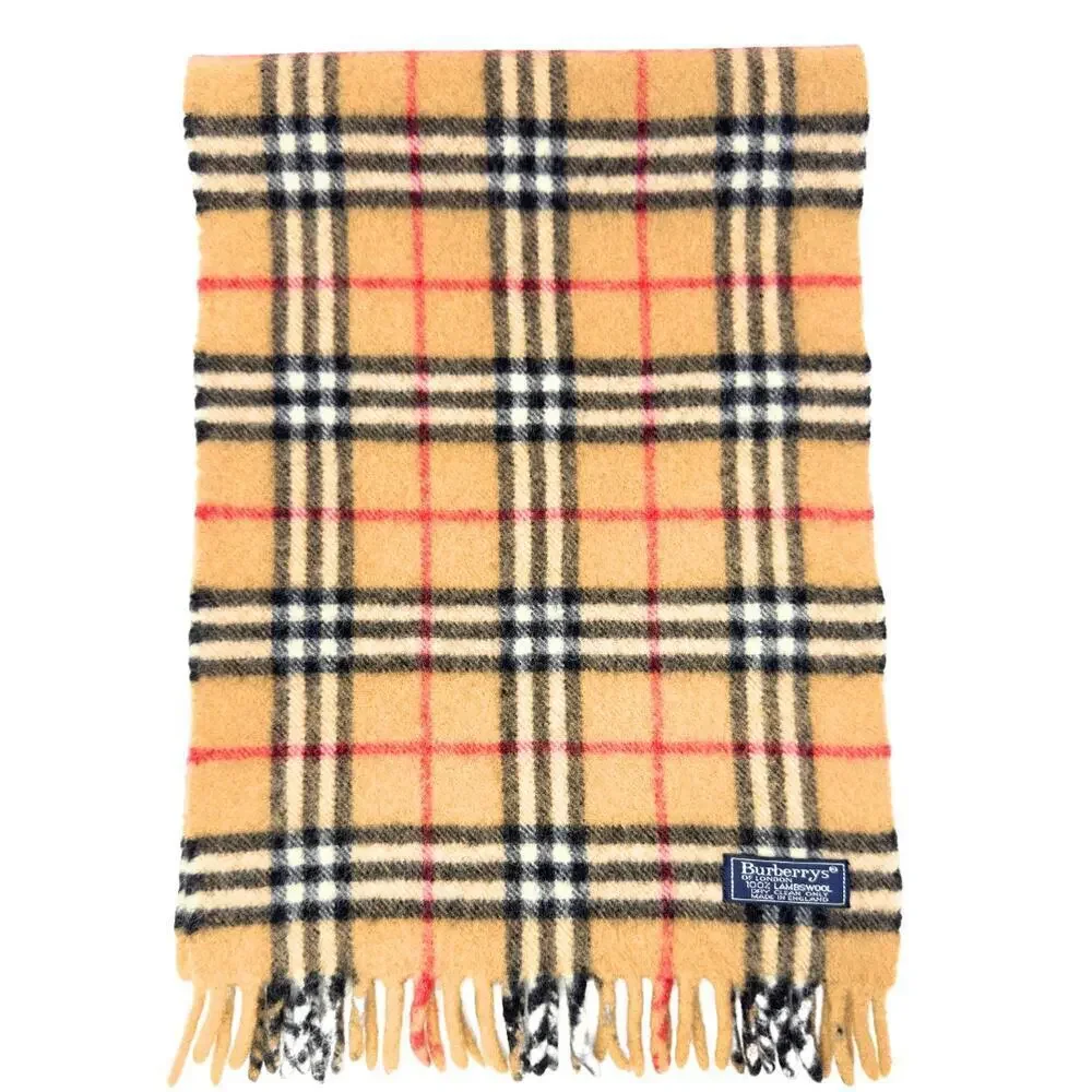 Burberry 100% Lambswool Scarf House Check Plaid Full Length Fringe AUTHENTIC‎ - Picture 6 of 9